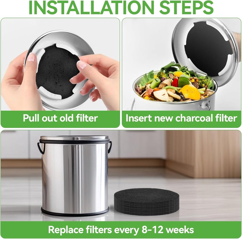 Rainflow 10PCS Compost Bin Charcoal Filters- 6.7inch Activated Carbon Filters，Round Charcoal Replacements for Kitchen Compost Bin Pail Replacement,Countertop Home Bucket Refill - Image 5